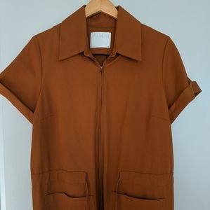 Meg Shops Camel Coveralls Collared Jumpsuit